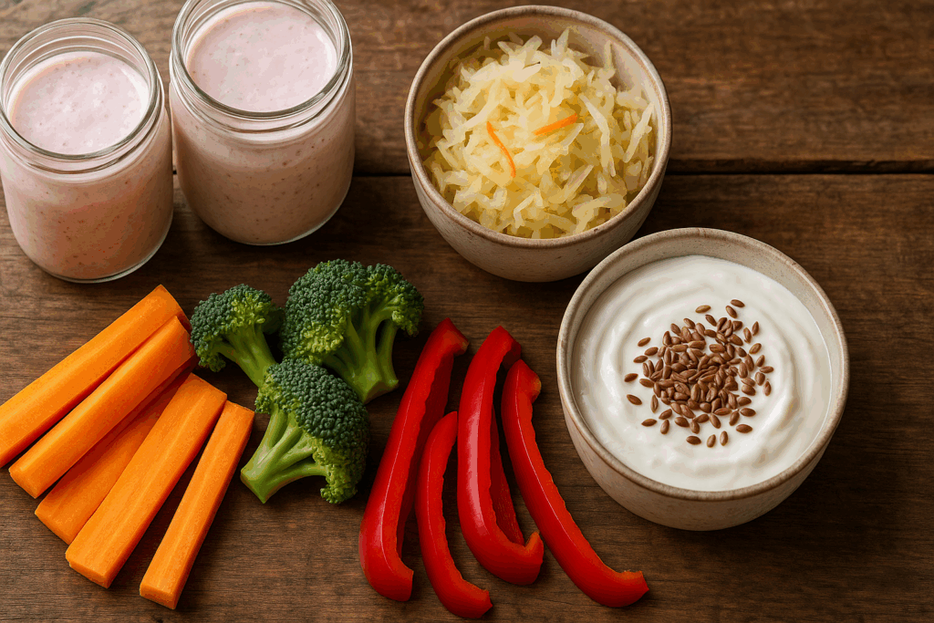 "Balanced plate showcasing the best foods to increase red blood cells naturally, including tofu, broccoli, and strawberries"