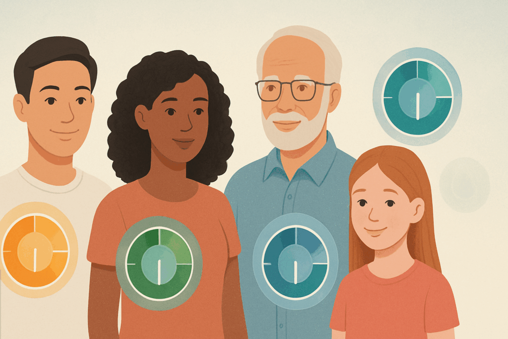 Diverse group of people with nutrition icons representing personalized dietary needs as explored in What Is UL in Nutrition