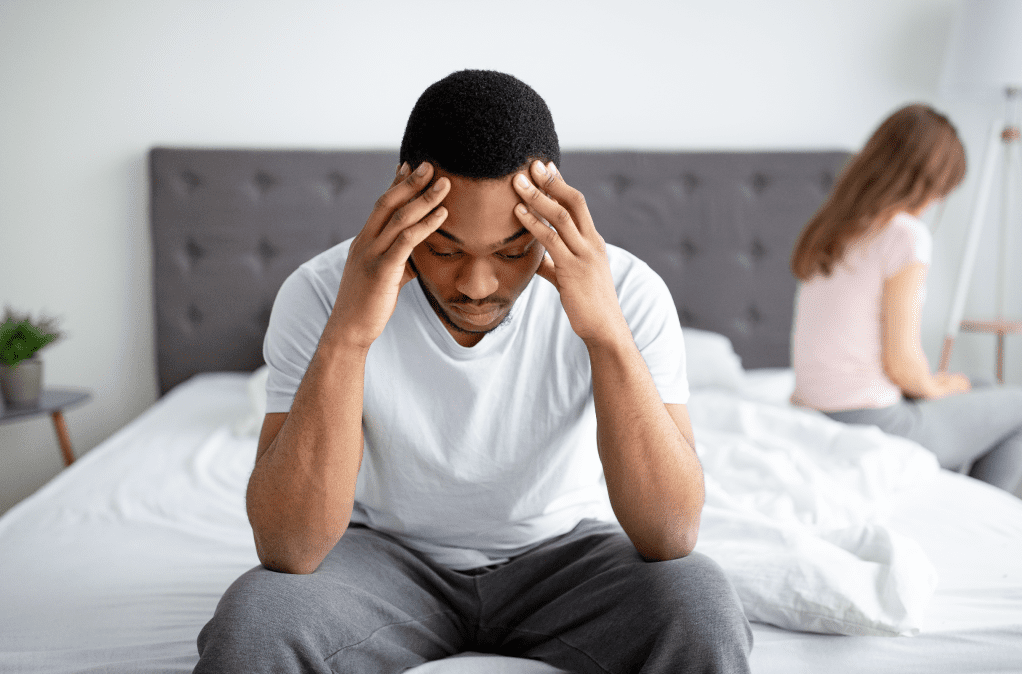 Man frustrated by erectile dysfunction which is one of the Sea Moss Benefits For Men to help with
