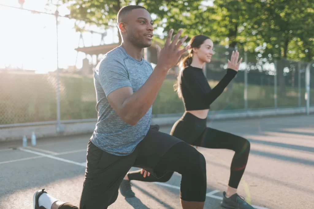 Boy and girl doing exercise in the morning