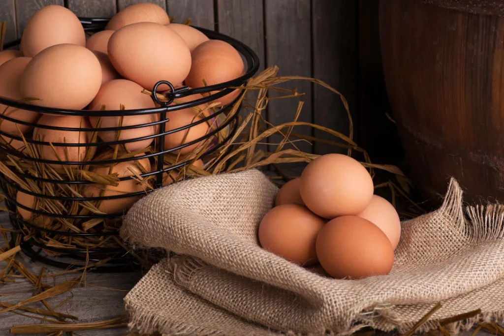 A bucket full of eggs.