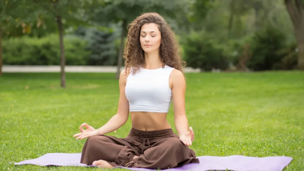 Girl is doing exercise. 