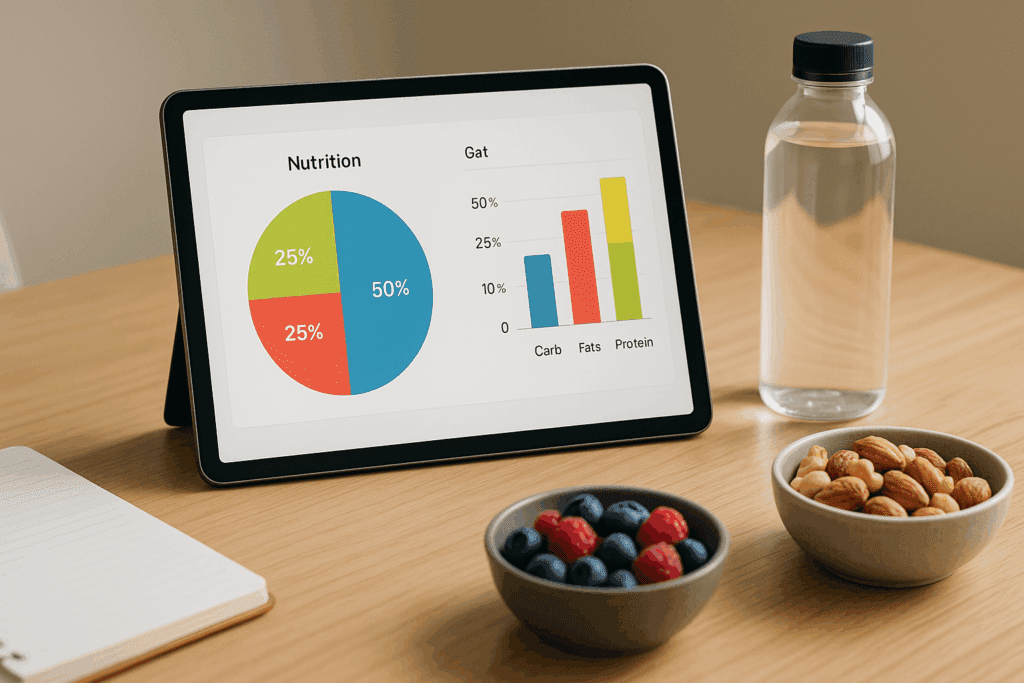 Person using a low carb macro calculator app to log macronutrients for weight loss and balanced diet planning on a smartphone