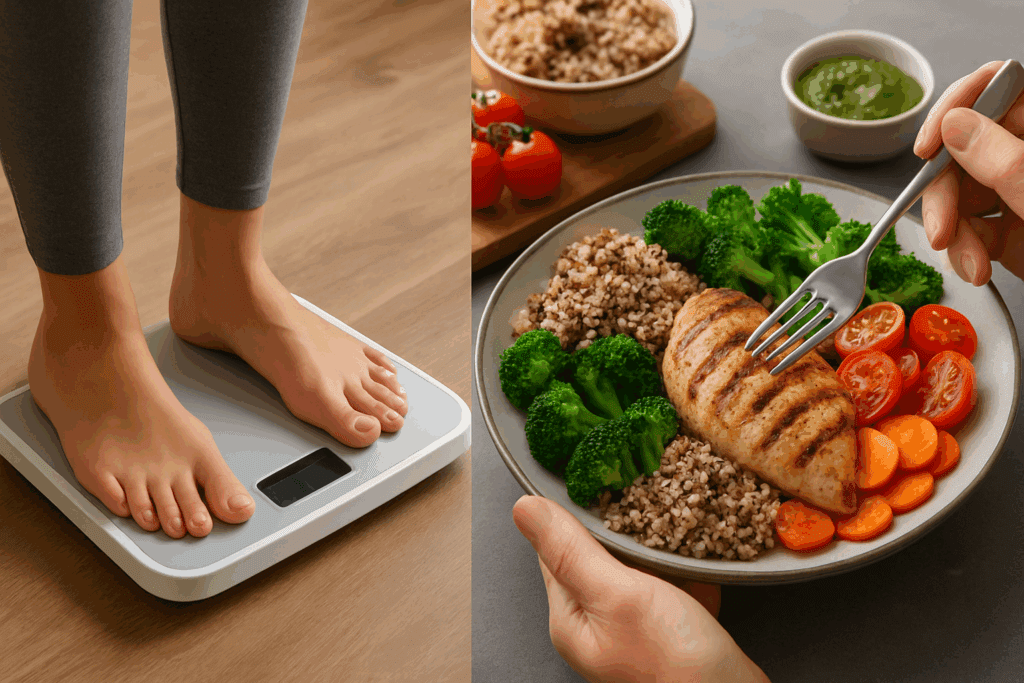 Nutritionist adjusting a client’s meal plan based on protein calculator for weight loss and muscle gain insights for better results