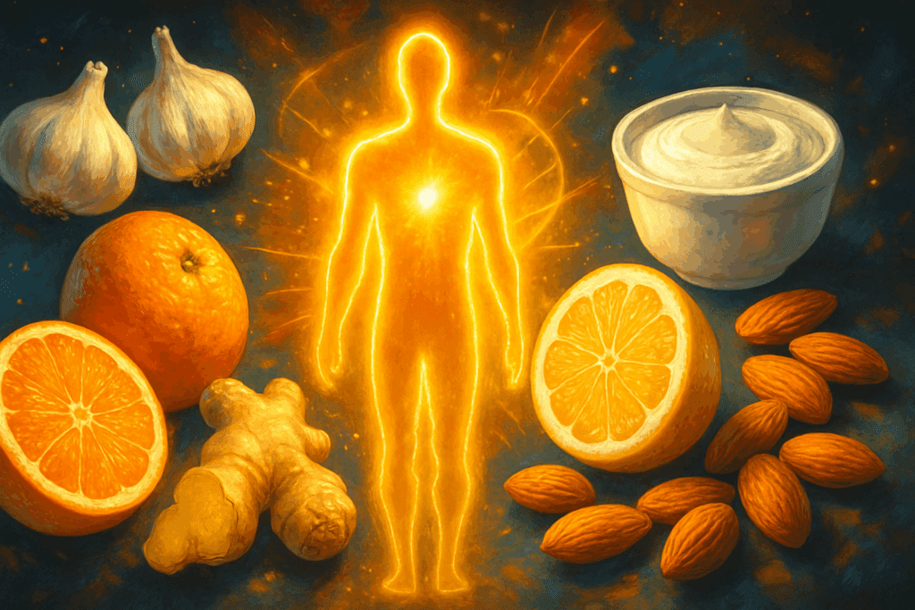 Vibrant nutrient-rich foods on a table demonstrating why is it important to eat your nutrients for energy and immune strength.

