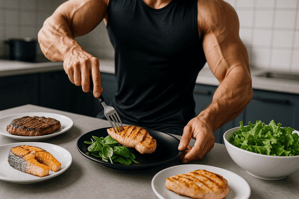 Smartphone app displaying macro tracking data next to healthy low-carb foods, supporting How to Track Macros on a Low Carb Diet.

