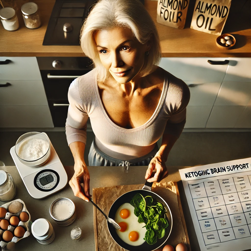 A motivated woman prepares a keto-friendly brain fuel breakfast, representing the emerging role of low-carb diets in reversing early cognitive decline.