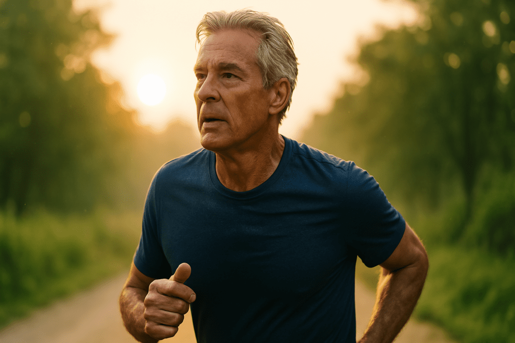 A contemplative older African American man sits alone in a sunlit park during early morning, surrounded by soft natural light and warm tones. The peaceful outdoor setting and introspective mood highlight the emotional depth of aging and longevity, key elements related to telomere health and biological resilience.