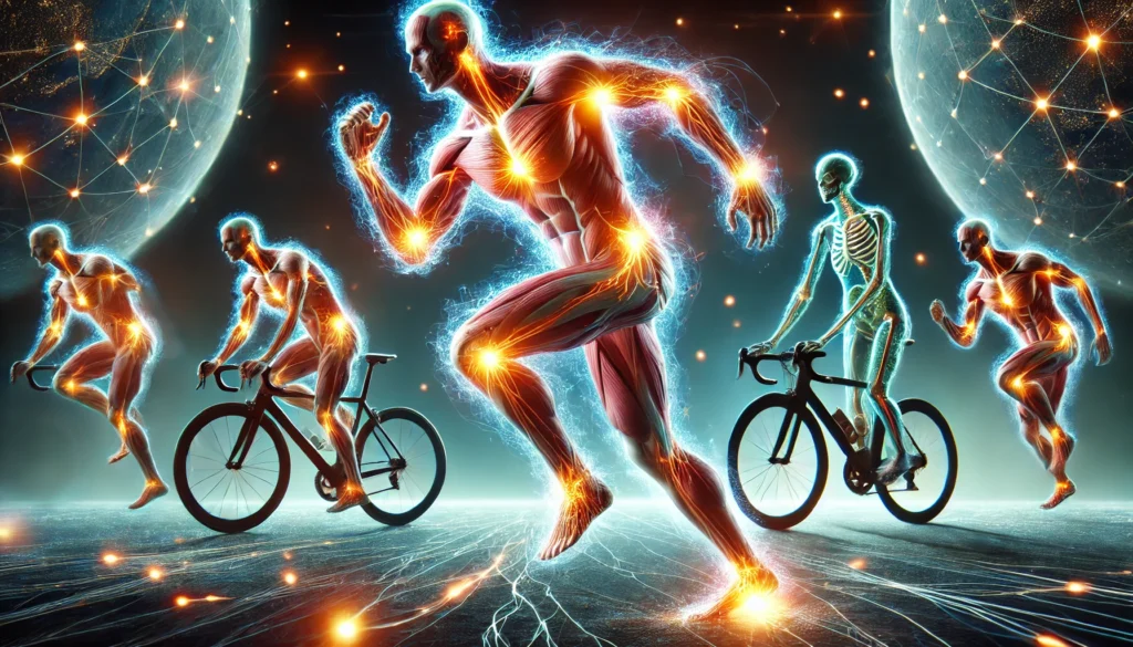 Conceptual view showing how exercise and energy systems collaborate during physical movement.
