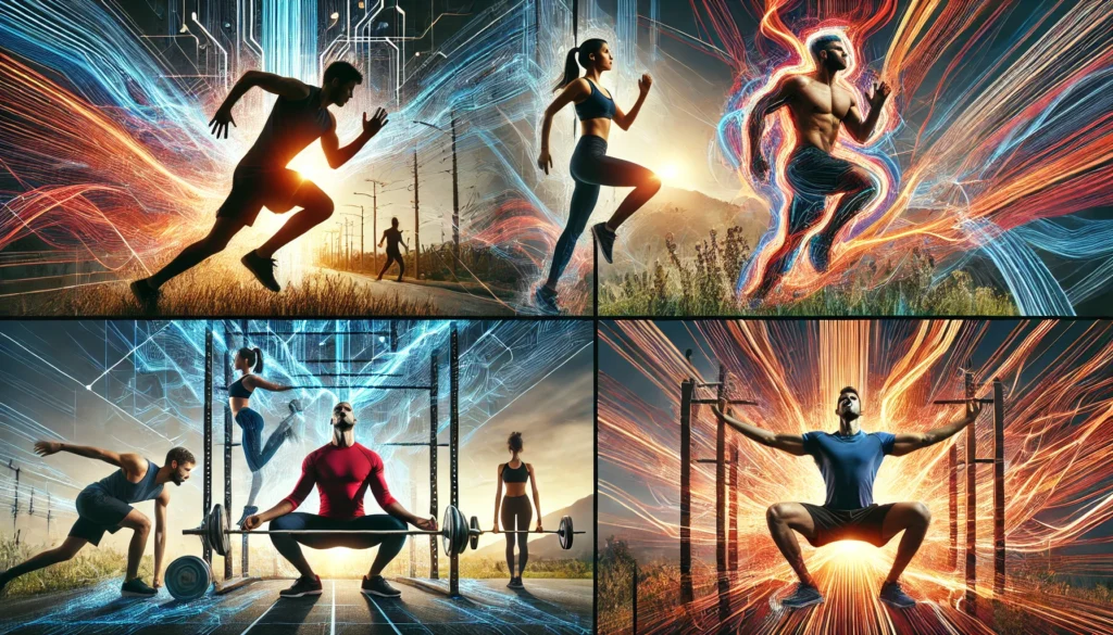 Dynamic collage showing how different exercise types uniquely impact exercise and energy outcomes.