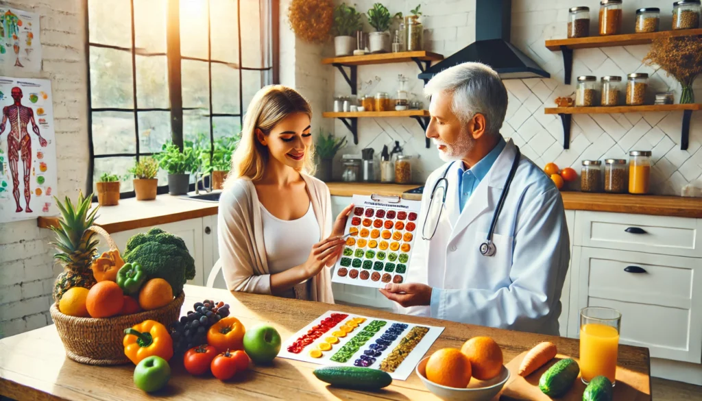 Functional medicine doctor in Nashville reviewing therapeutic nutrition strategies with patient