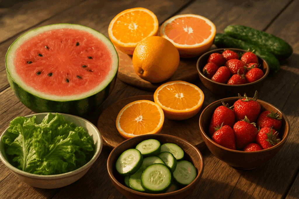 Best foods to eat to increase hydration naturally like cucumber and watermelon.