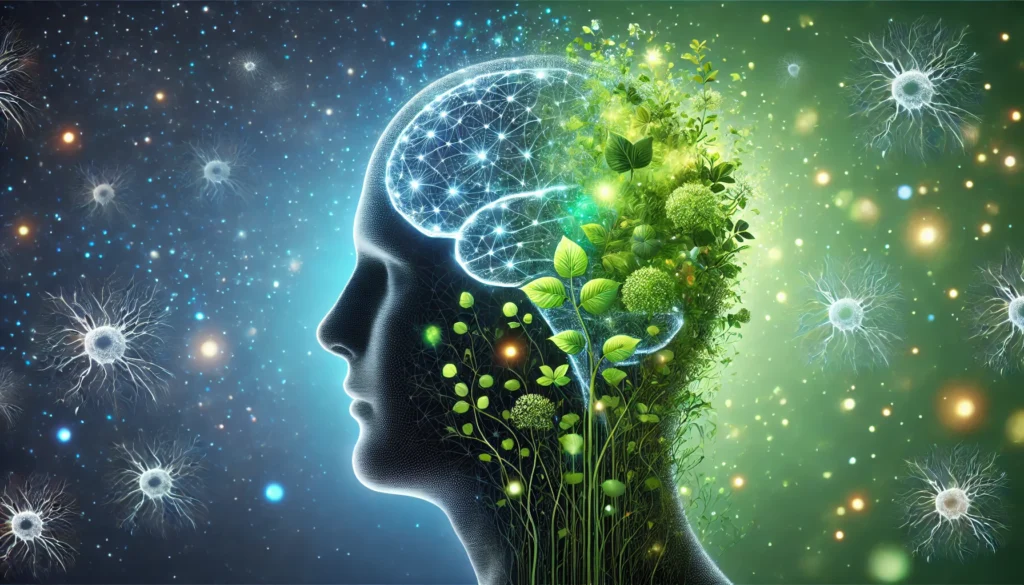 Natural cognitive healing illustration showing the goal to reduce amyloid plaques naturally through lifestyle