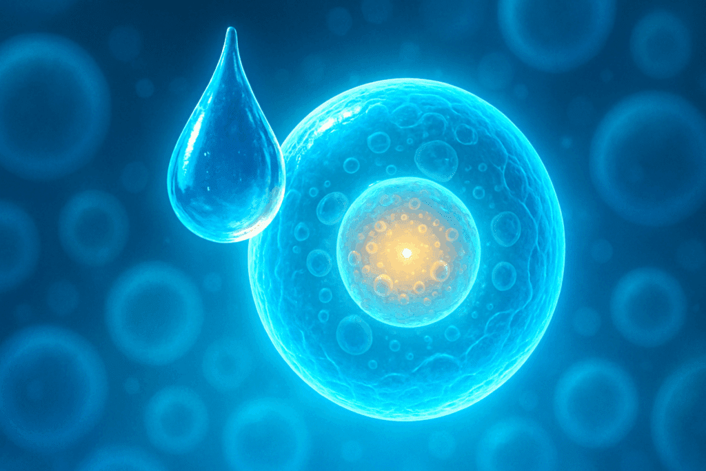 Water droplet entering cell illustrating the science behind how to stay hydrated.
