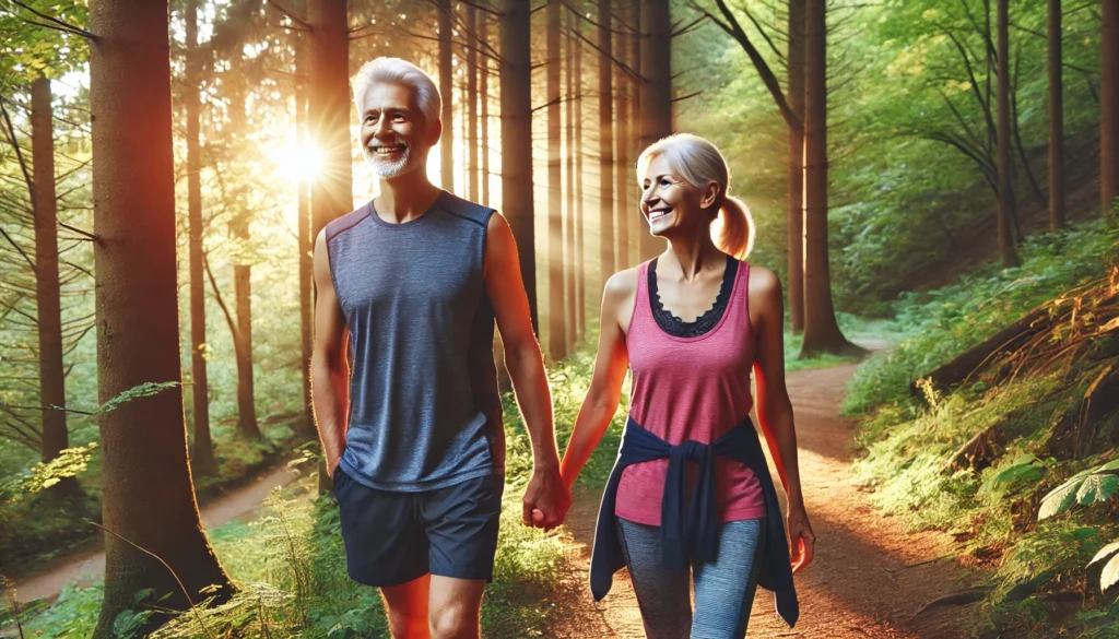 Couple walking outdoors representing lifestyle-based natural remedies for dementia