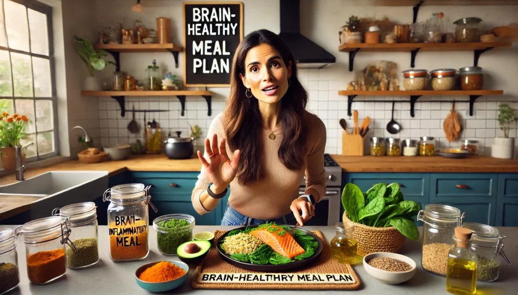 Woman reflecting on brain health with a book and fruit tray, emphasizing the link between nutrition and reducing dementia risk.